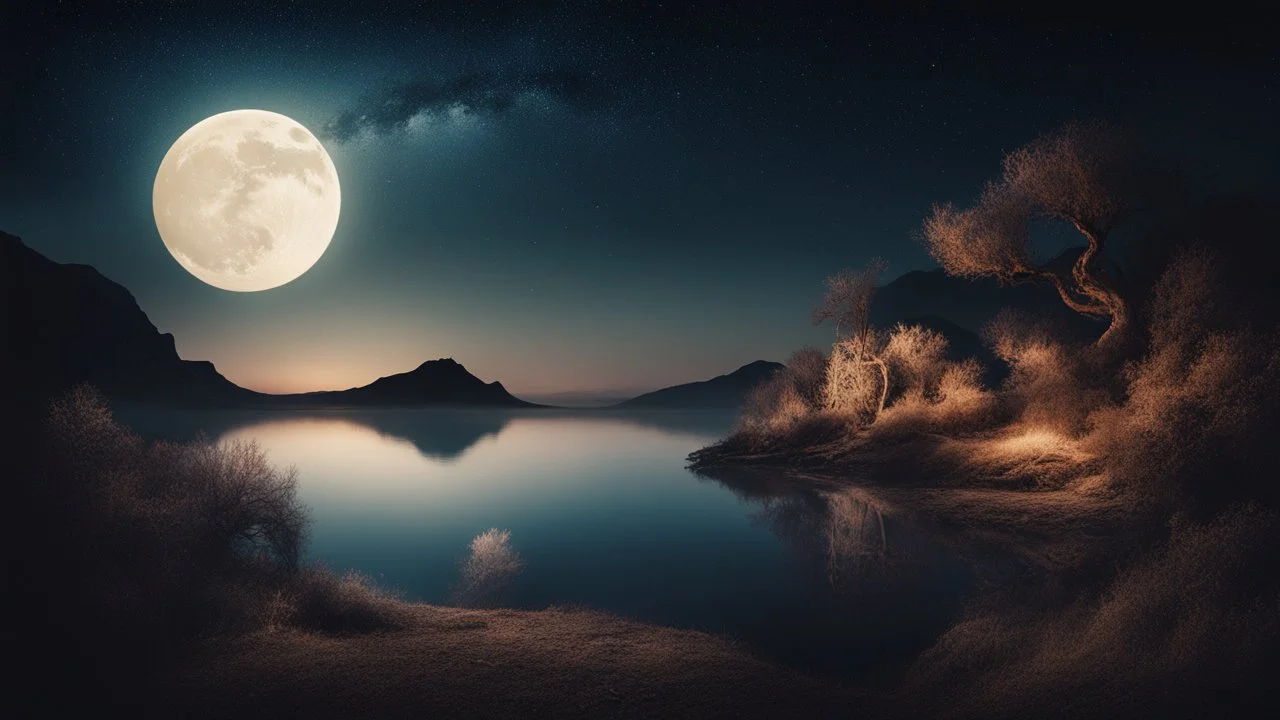 dream world, calm beauty, fantasy world, magic, night, darkness, moonlight, starlight, splendor, uplifting, inspiring, therapeutic, chiaroscuro, color, award-winning colour photograph, beautiful composition, Nikon 35mm