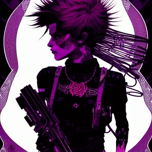 beautiful punk girl, hyper detailed, intricately detailed, illustration by <kilian eng> <Yoji Shinkawa>, purple tones,