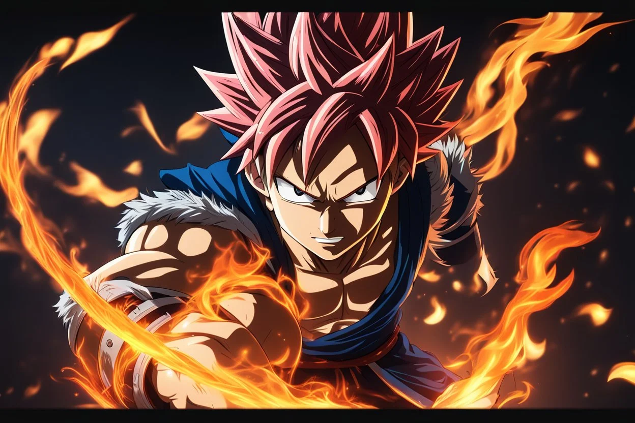 Natsu in 8k 2D realistic fairy tail drawing style, fairy tail costum, close picture, fire, fantasy, neon, highly detailed, high details, detailed portrait, masterpiece,ultra detailed, ultra quality