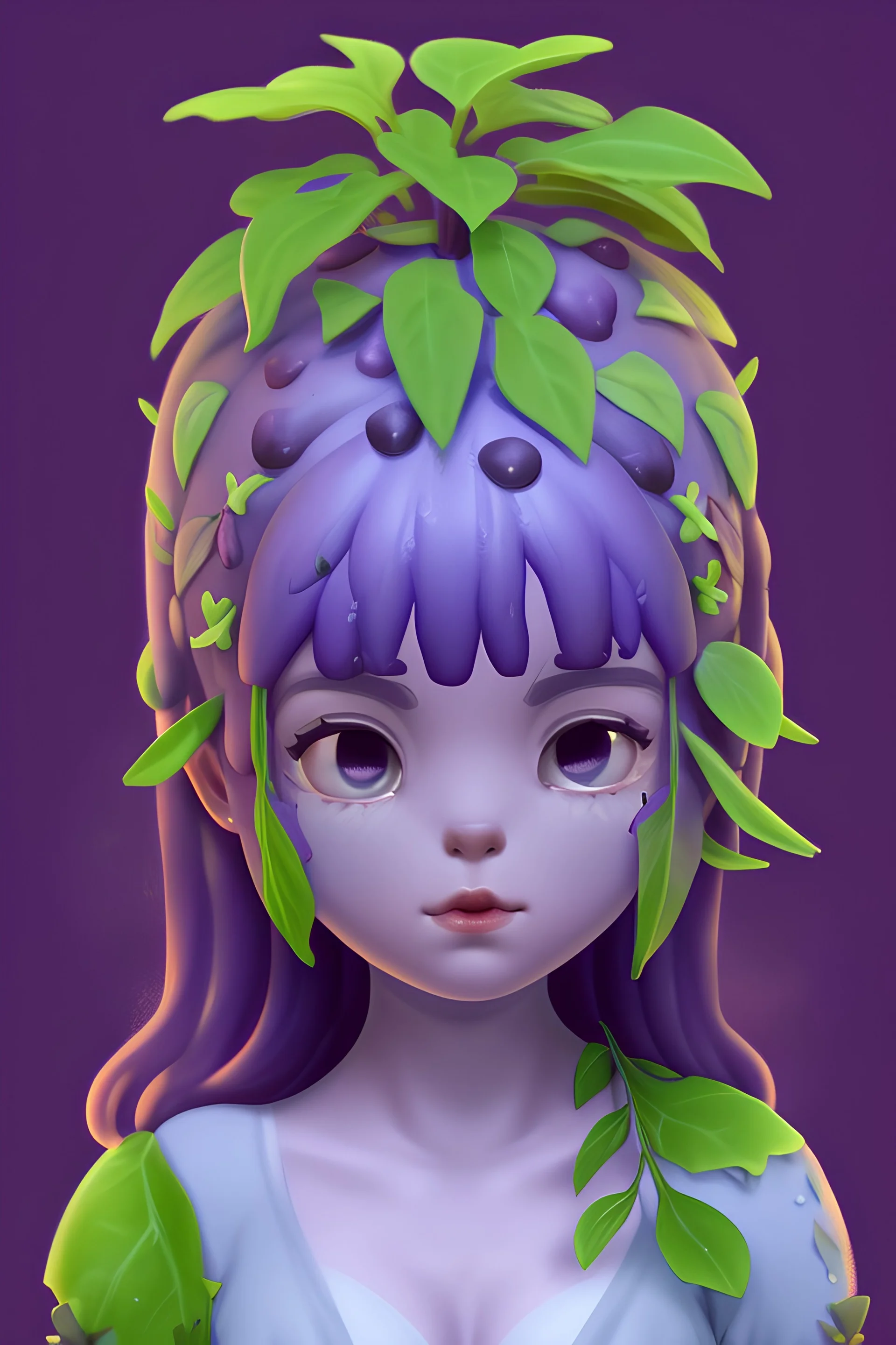 Cute purple blob avatar with a leafy plant on top of her head