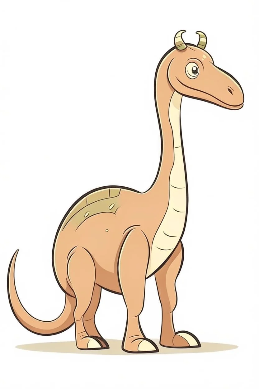 cute Parasaurolophus, Herbivorous dinosaur with a distinctive tube-shaped crest on its head., cartoon style, in its natural habitat, full body, defined lines, no shadows, white, light background, minimalist style, well outlined with uniform and regular lines