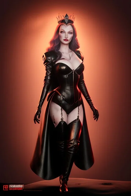 Veronica Lake as evil queen in black leather, leather, busty, cleavage, angry, stern look. character design by cory loftis, fenghua zhong, ryohei hase, ismail inceoglu and ruan jia. unreal engine 5, artistic lighting, highly detailed, photorealistic, fantasy