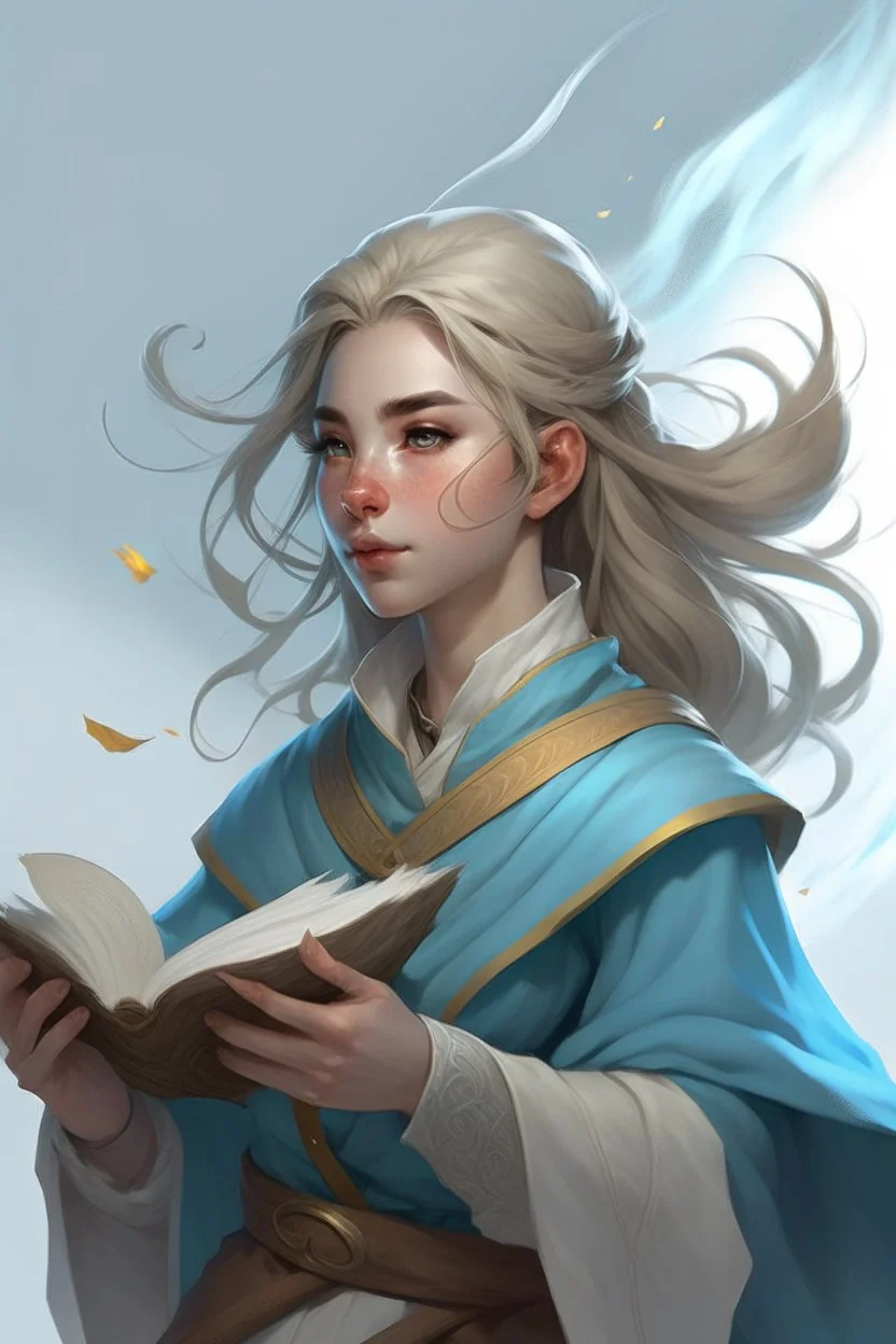 young female wind genasi life domain cleric dnd warm hair