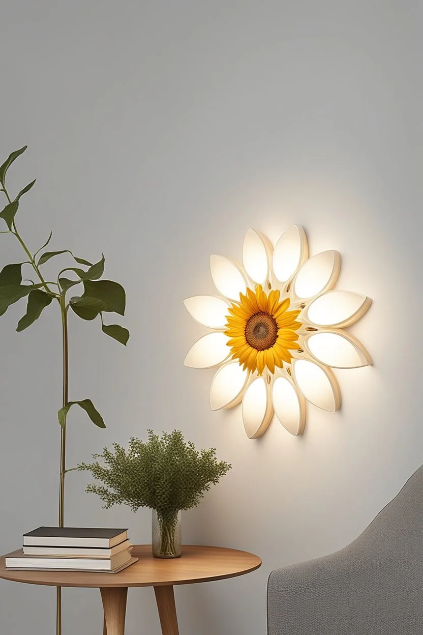 Wall lamp influence by sunflower , retro modern style design , full wood material finish