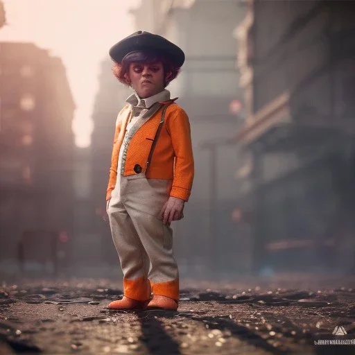 Clockwork orange, Alex toddler, real, full body, distopic background, cyberpunk, dramatic lighting, hyper realistic, 8k