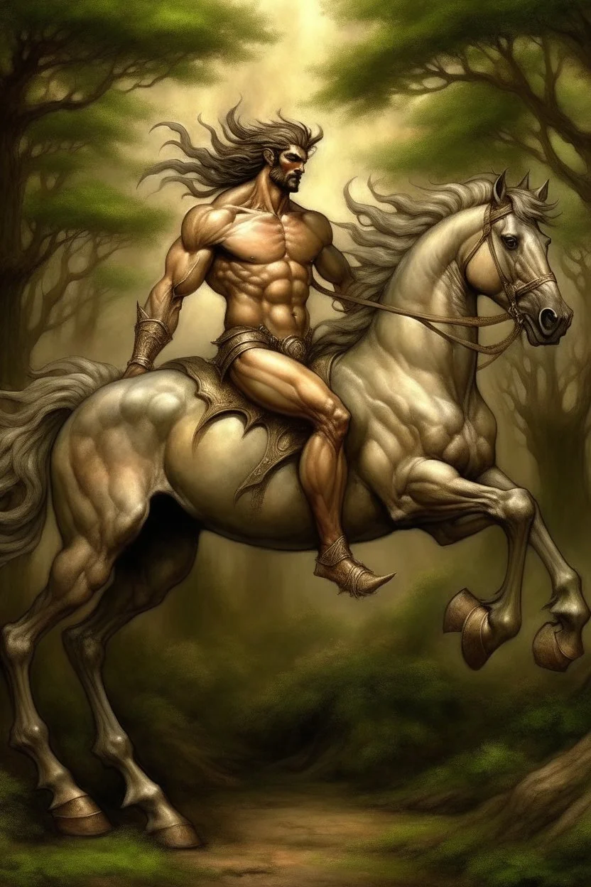 The magnificent and ethereal creature known as the centaur a glorious melding of equine and human form captivates the imagination with its majestic presence as its powerful equine body akin to the untamed wildness of the open fields harmoniously merges with the dignified human upper torso evoking a sense of grace and mystique that leaves all who behold it in awe and wonder