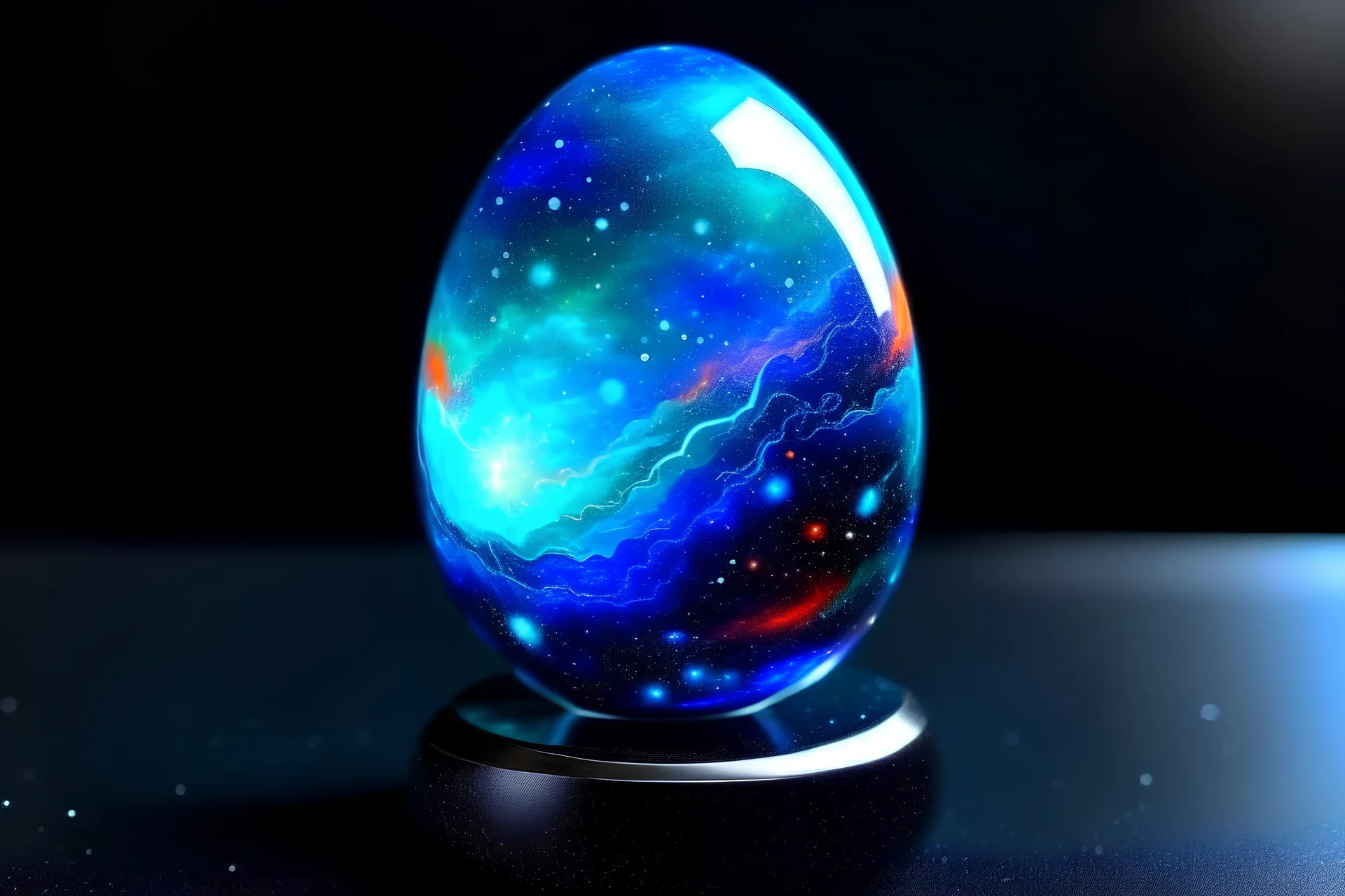 epic oil painiting a beautiful petite egg traveling in space multiverse, fluorescent