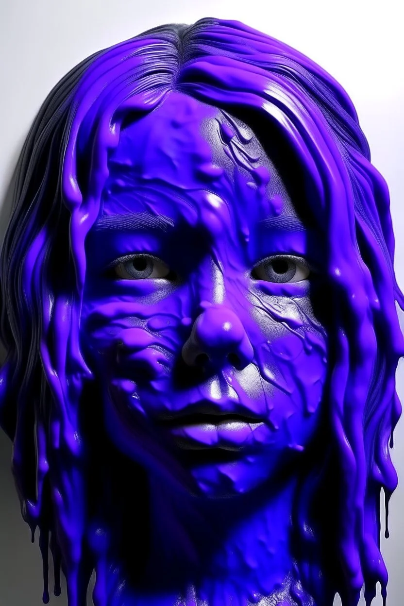 Purple girl face with rubber effect in all face with black melting rubber effect hair