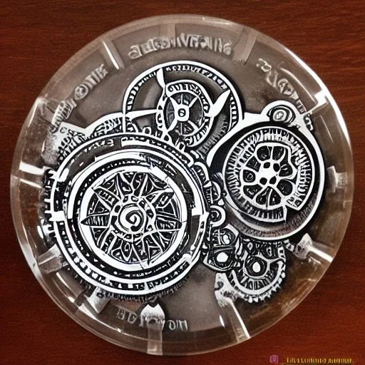 coaster featuring cogs and gears, fine pen illustration