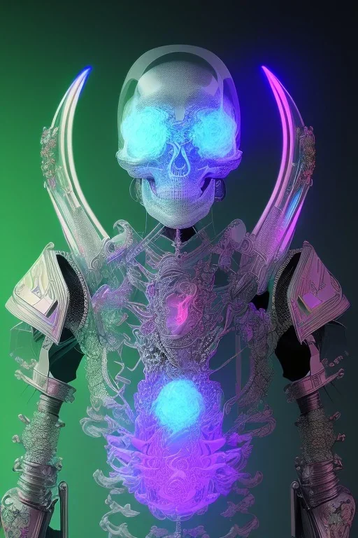 Futuristic Neon crystal skeleton samurai smoke glass fire water