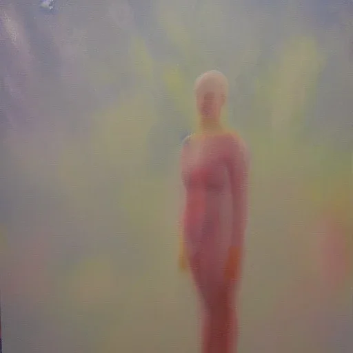 Full body portrait, painting, medium shot lady body made of Volumetric Rain