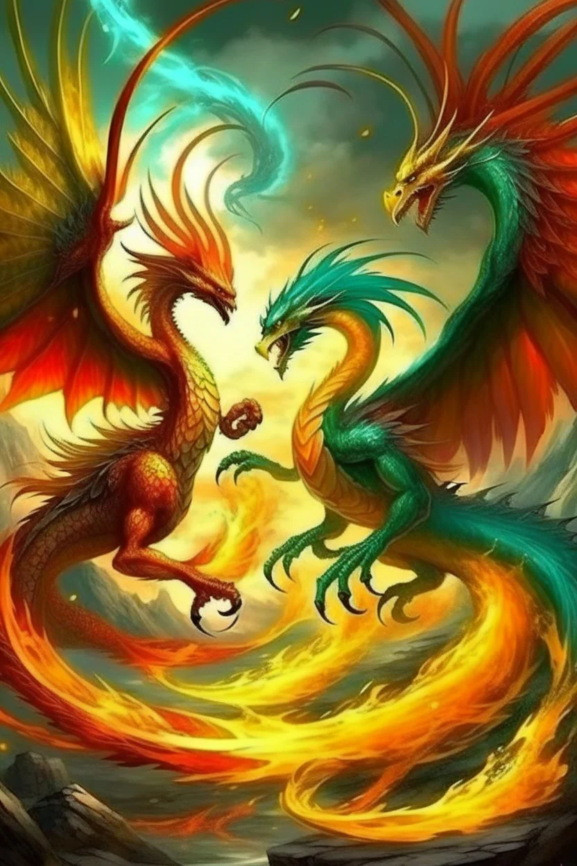 Surrealism Dragon Vs Phoenix Battle