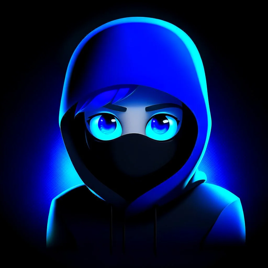 Epic blue cartoon profile picture for my youtube channel in a black void with hoodie