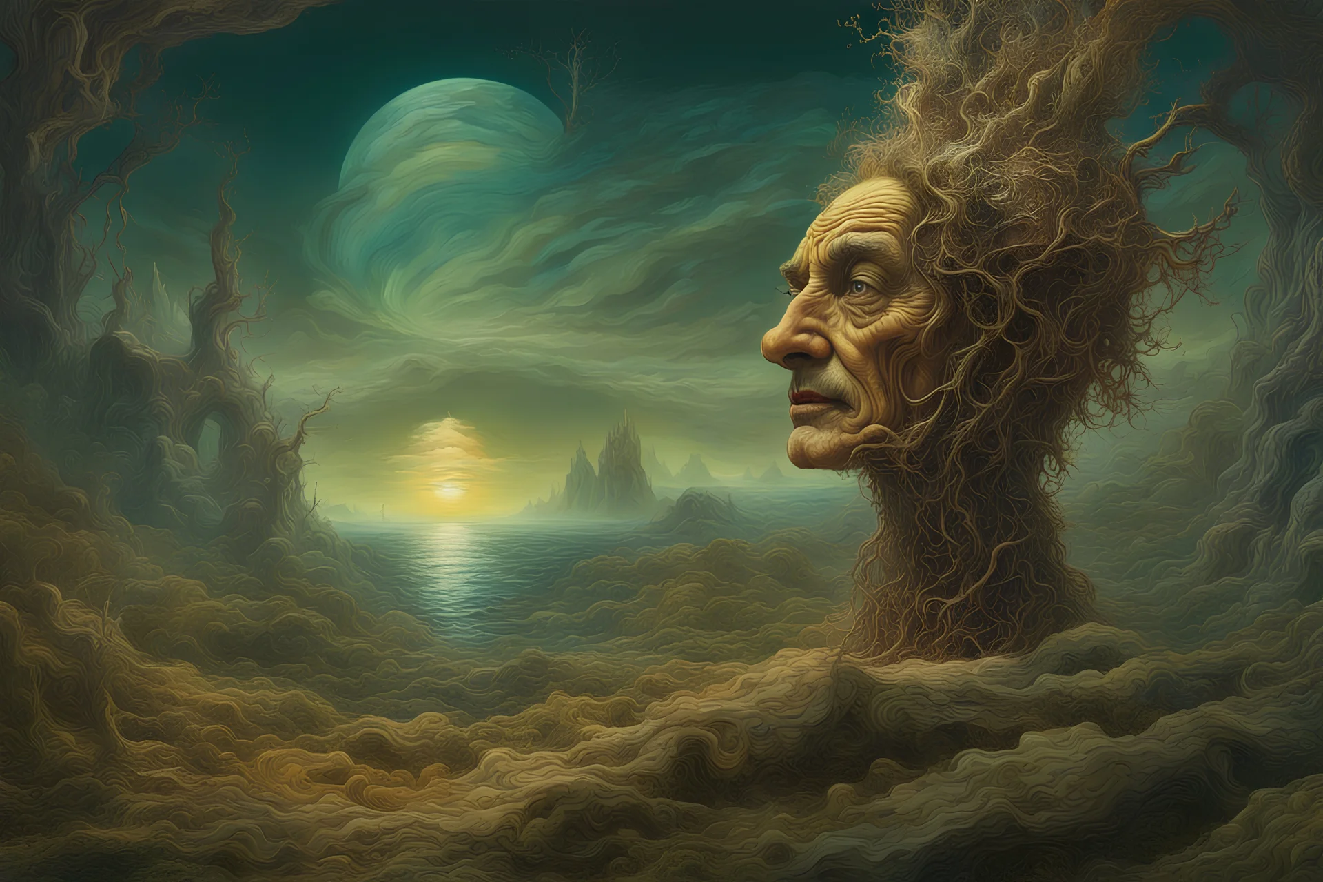 Awakening abstract in the style of Dali, Jack Butler Yeats highly detailed digital painting Award winning photography fantasy intricate 8k dynamic lighting award winning imperial colors crisp quality cinematic postprocessing Jacek Yerka Jack Butler Yeats SALVADOR DALI Giuseppe Arcimboldo Yossi Kotler Tove Jansson