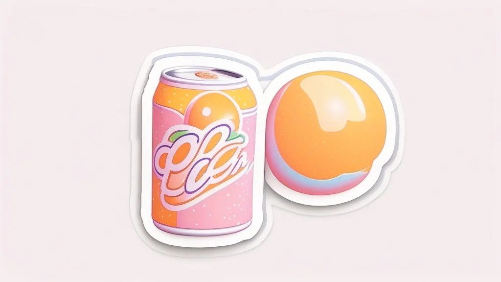 90s sticker of a fizzy orange soda can on a white background, pastel, lofi, cute, aesthetic