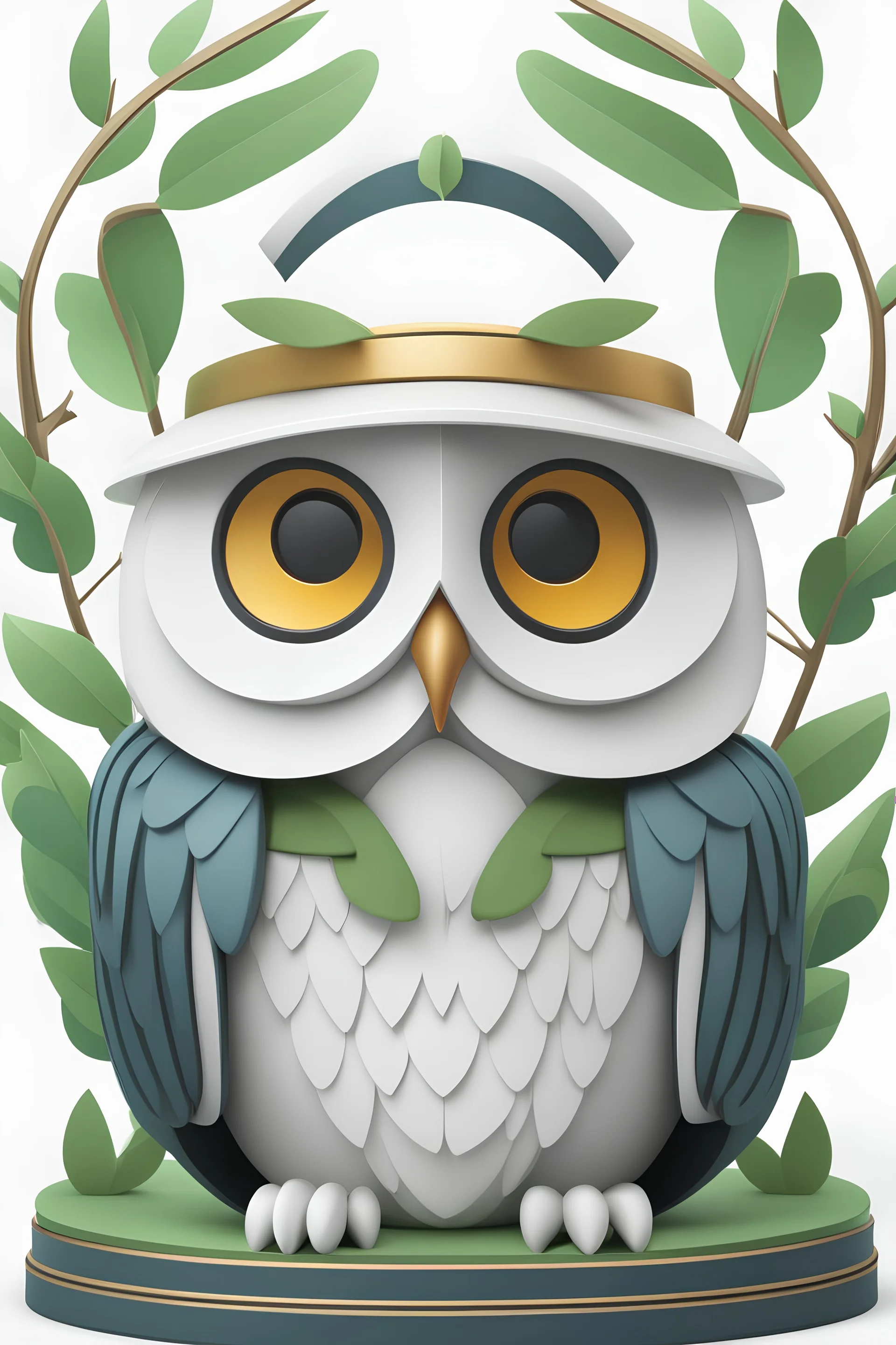 logo design, bunchy, 3d lighting, white owl accounting, highly detailed face, cut off, symmetrical, friendly, minimal, round, simple, cute