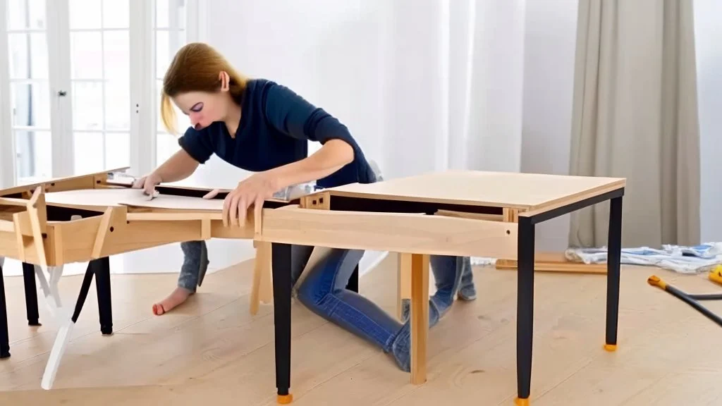 woman assembling the table she just received