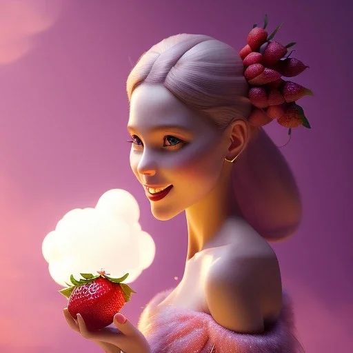 pixar style, volumetric pink sky environment and background, volumetric lighting, dramatic lighting, realistic painting of a pretty housewife eating strawberry marmelade, smiling, detailed digital painting, extreme dense and fine, anime, ornate, colour-washed colors, elegant, small minutiae, tiny features, particulars, centered, smooth, sharp focus, renderman gofur render, 8k, uhd, detailed eyes, realistic shaded volumetric lighting, caustics, backlight