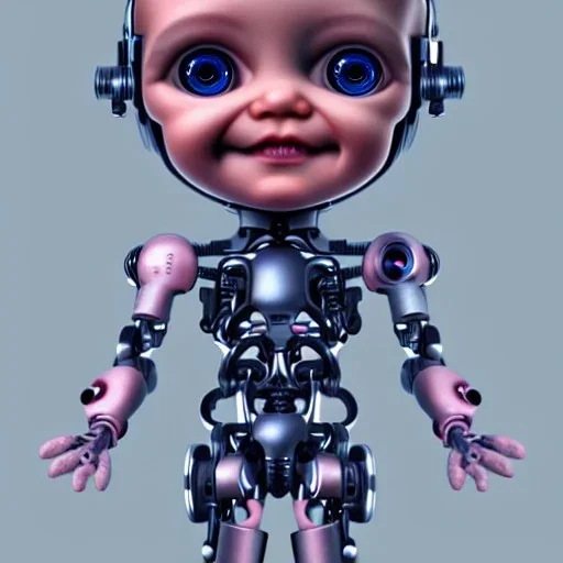 Baby cyborg, hyper realism,3d character, cute, maximum detailed.