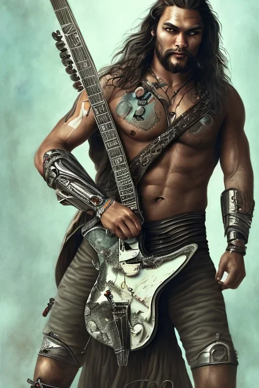 Jason Momoa like a cyborg,playing guitar