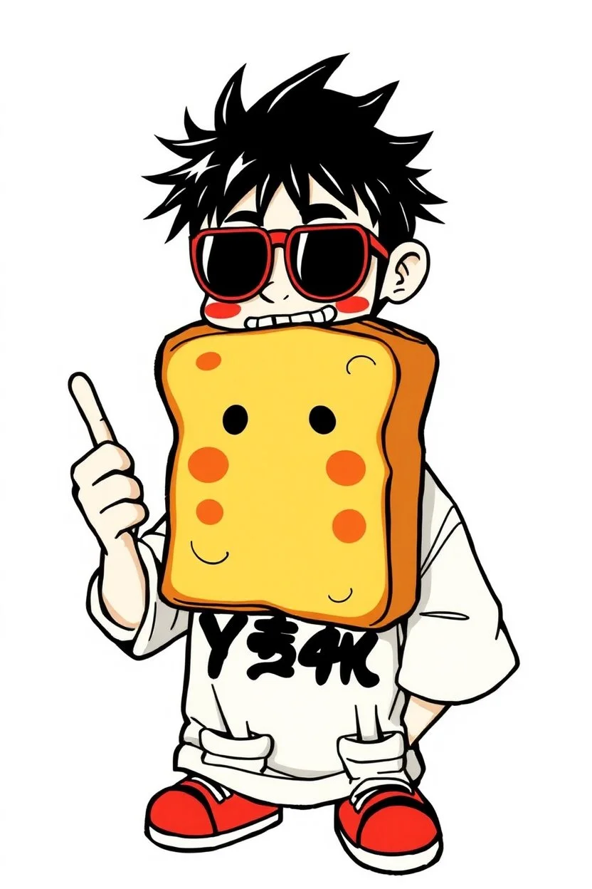 toast cartoon character cypher punk japanese style in the style of warhol