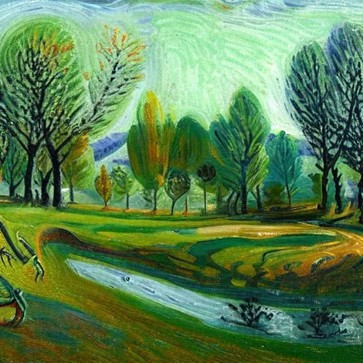 Alien fantasy pring landscape, afred sisley painting