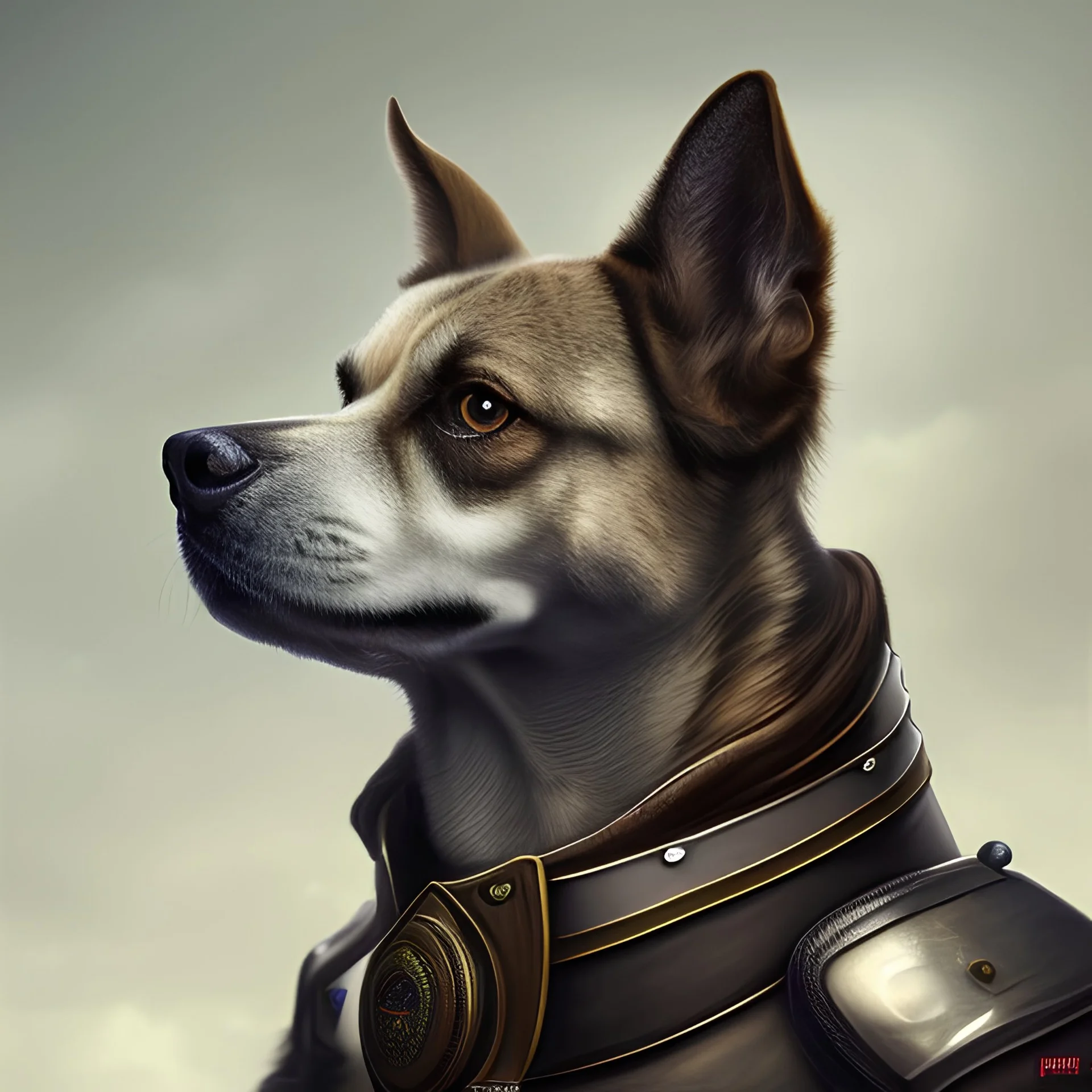 guard dog portrait, realistic, steampunk, 1800, 8k resolution