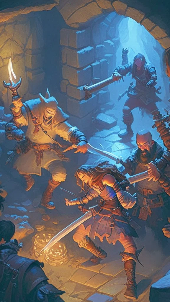 rpg group fighting in a dungeon