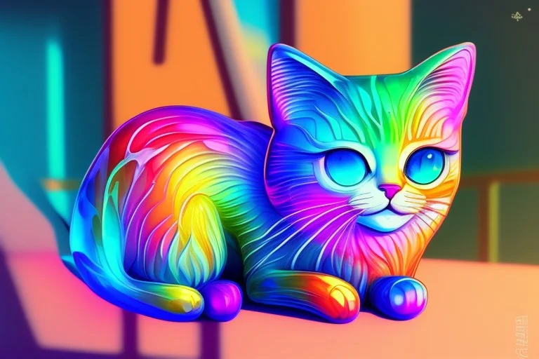 Cute chibi colourful Glass cat in style of Mariya Markina, digital painting; fantasy; very attractive; beautiful; high detail; cinematic postprocessing; acrylic art in sunshine