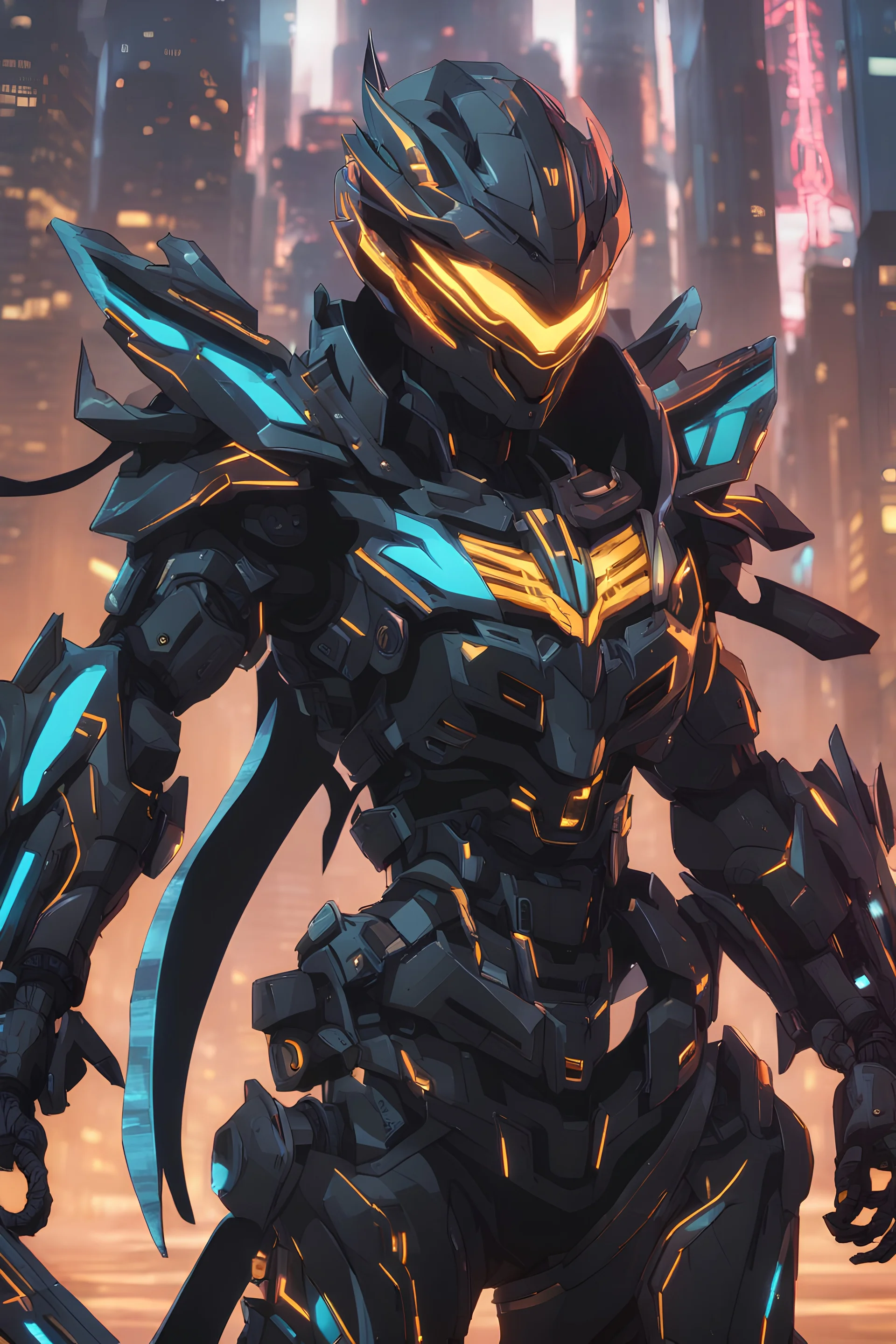 Machine in solo leveling shadow artstyle, ninja them, neon details, full body, apocalypse, intricate details, highly detailed, high details, detailed portrait, masterpiece,ultra detailed,best quality