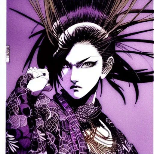 beautiful punk girl, hyper detailed, hyperdetailed, intricately detailed, illustration by <Katsushika Hokusai> <Yoji Shinkawa>, purple tones,