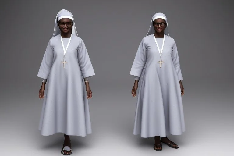 4 suore africane con tunica grigia figura intera fino ai piedi