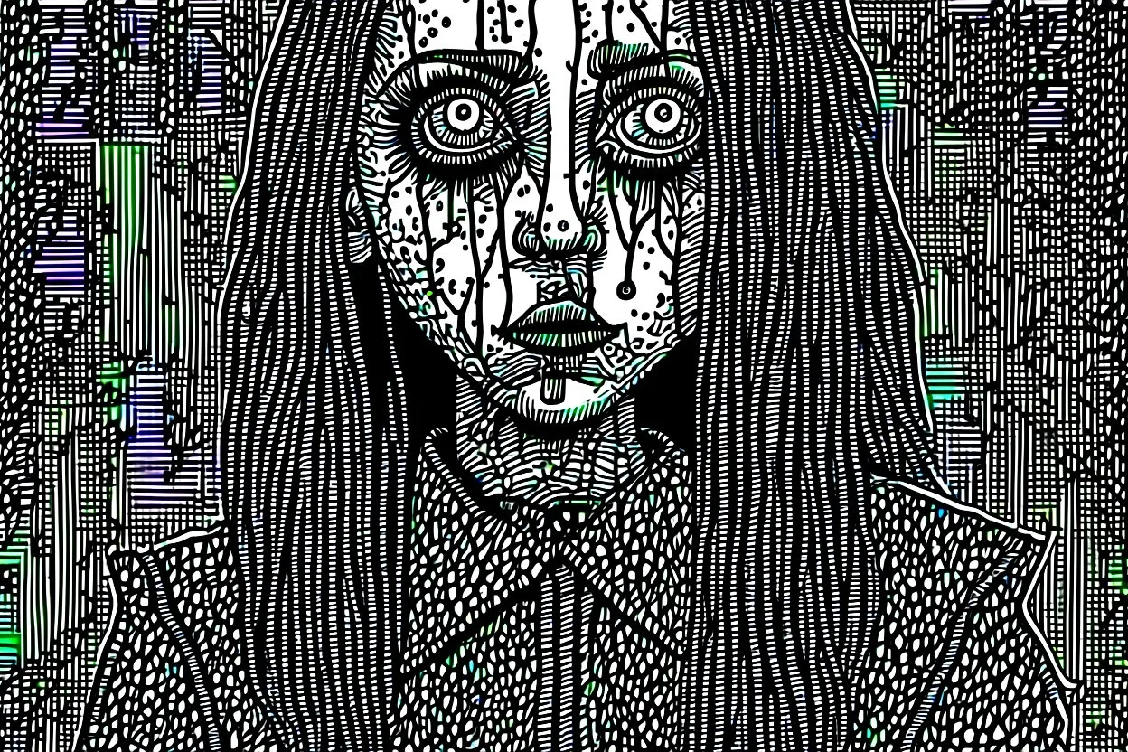 create a disturbing horror full body pen and ink sketch of a dark haired, savage, gothpunk vampire girl with highly detailed , sharply defined hair and facial features, in a dark, otherworldly London in the style of Junji Ito, precisely drawn, inked, with dramatic edges,