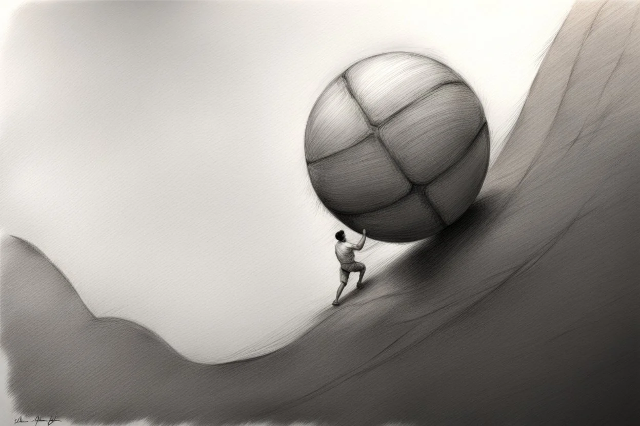 very strong man pushing a ball,very basic sketch painting like the image i uploaded, lead pencil