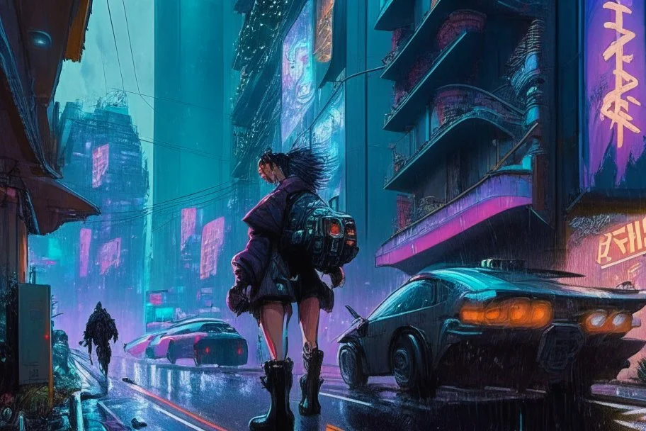masterpiece, high detail, best quality, Cyberpunk street, comic style