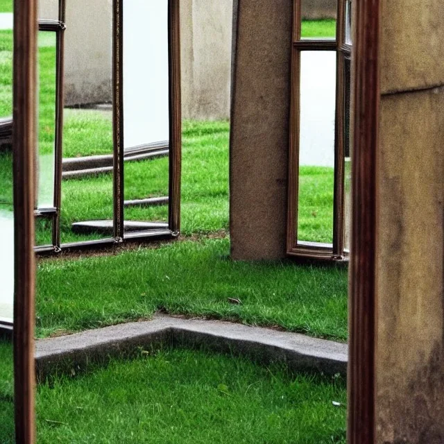 Miroirs en fond , sur l'herbe, notion de temps qui passe