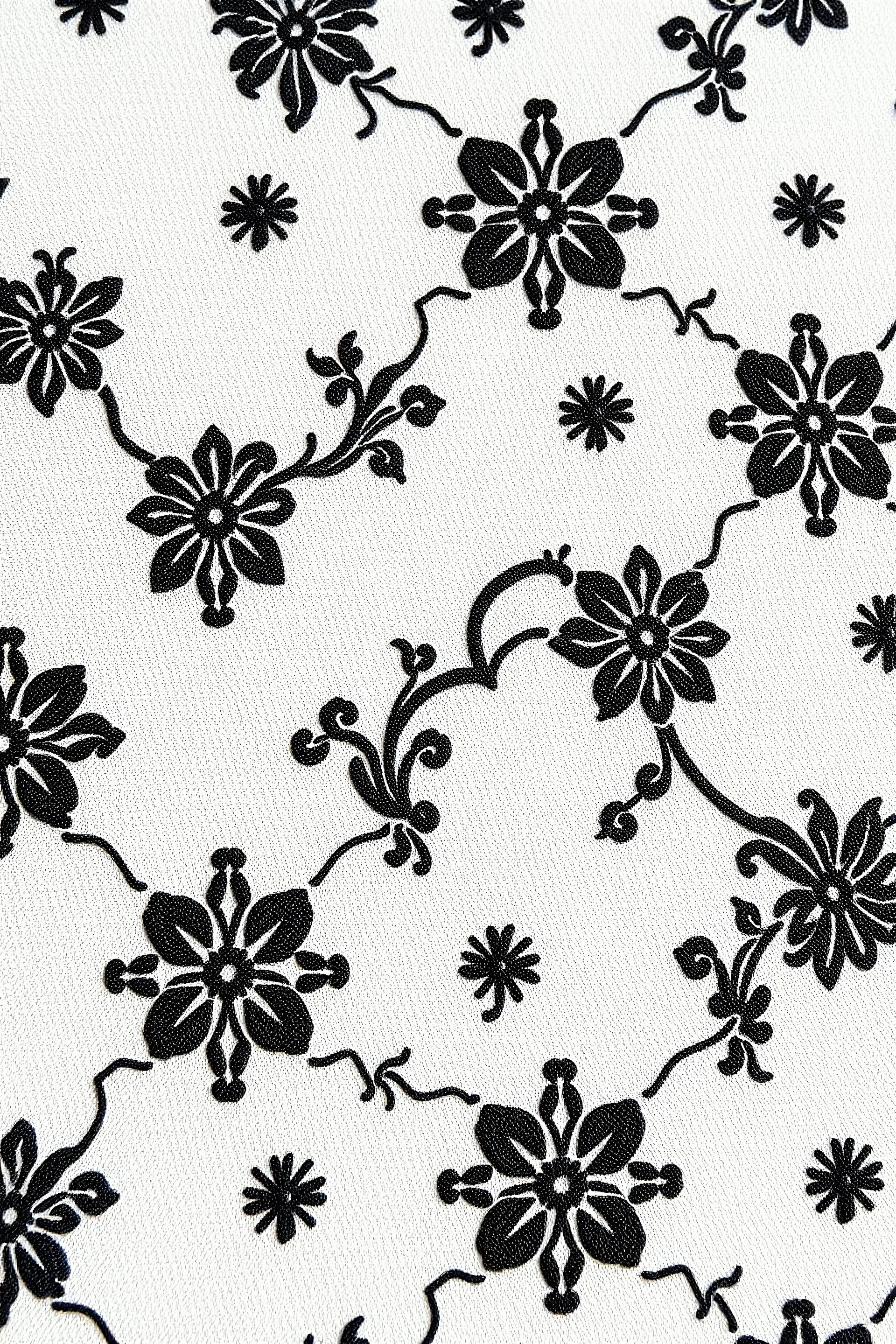 Pizzo very detailed, pattern on a white Matt surface material, tilable realistic fabric of black French chantilly pizzo