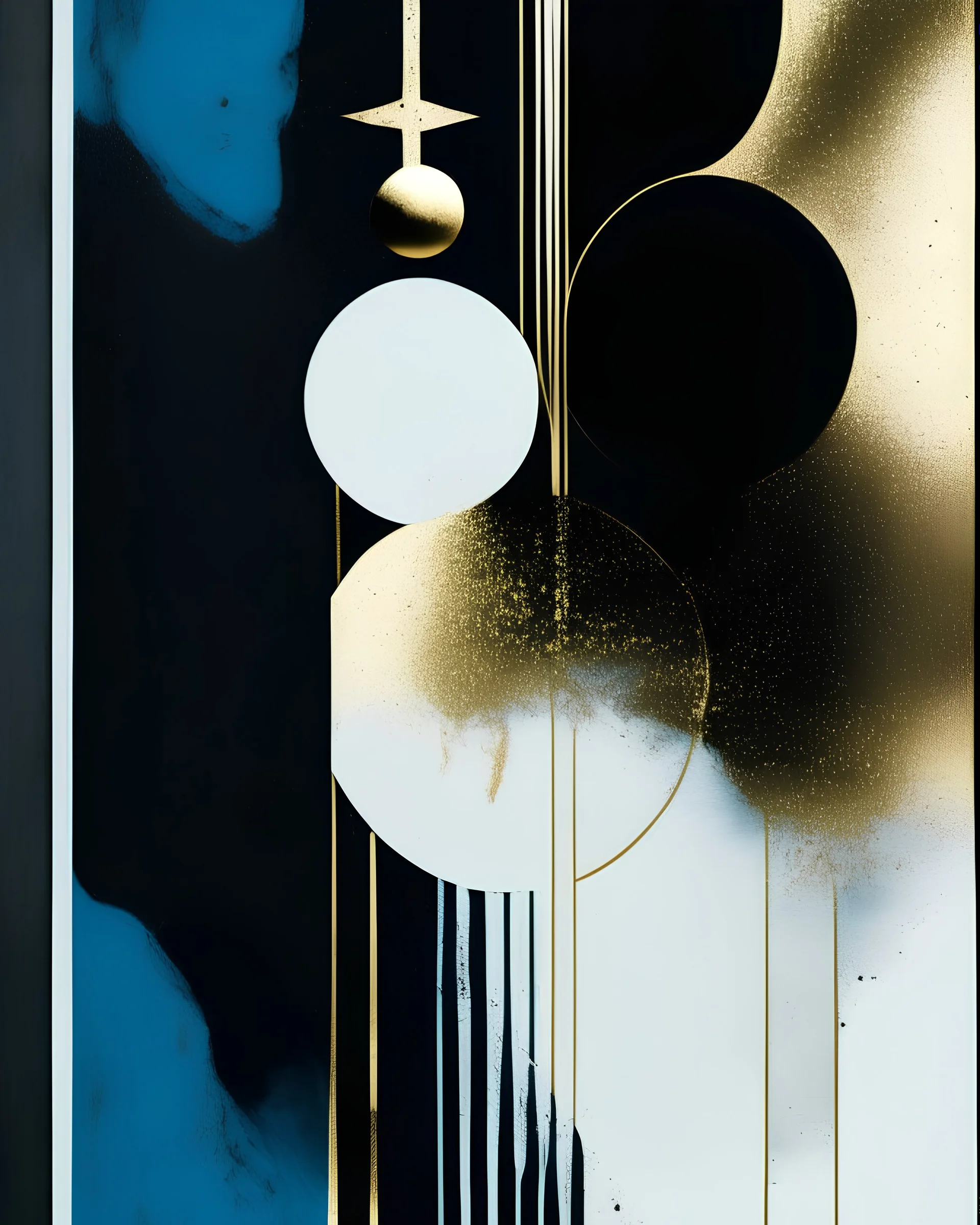 meditation, tarot, esotericism, minimalistic abstraction, Colors gold, black, white and soft blue