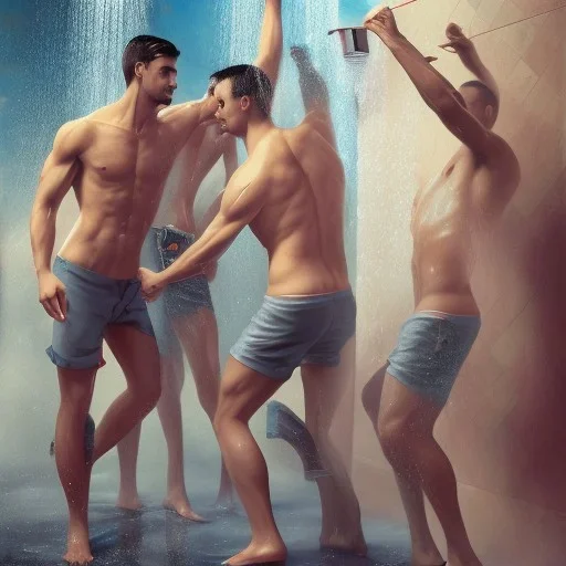 Men showering together