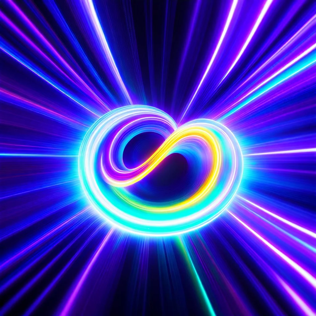 infinity symbol brightly coloured ∞ moving at warp speed, colours from infinity flowing through image with speed, DSLR with a 80mm lens, set to f/16 and a slow shutter speed of 1/15s, striking, neon, chiaroscuro, dramatic, captivating, powerful, fantasy, beautiful, octane render, 16k post-production, artstation: award-winning: atmospheric: commanding: fantastical: clarity: ultra quality: striking: brilliance: stunning colors: amazing depth; lens: f/11, 35mm