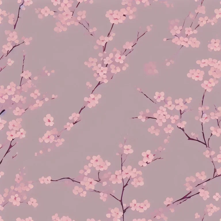 Japanese Cherry Blossom, seamless pattern, muted color palette, oil on canvas