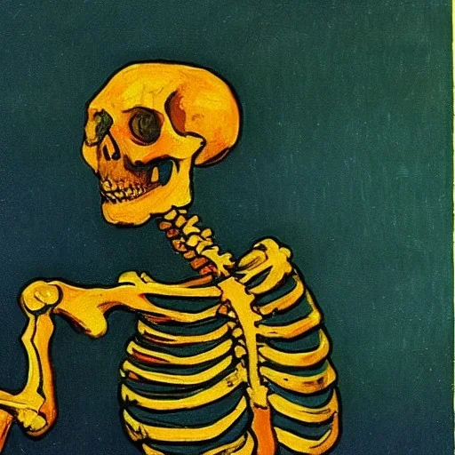 a skeleton dancing painted by van gogh