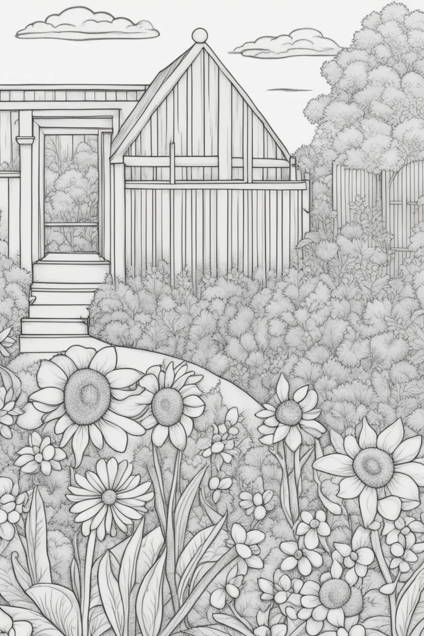suflowers in garden coloring page show edges