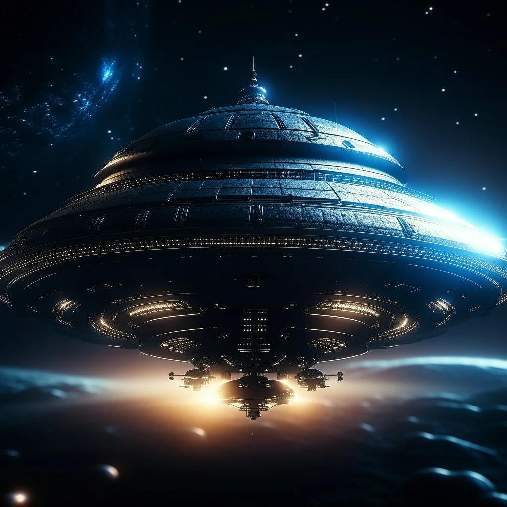 cinematic photo of a stunning spaceship with aliens around it