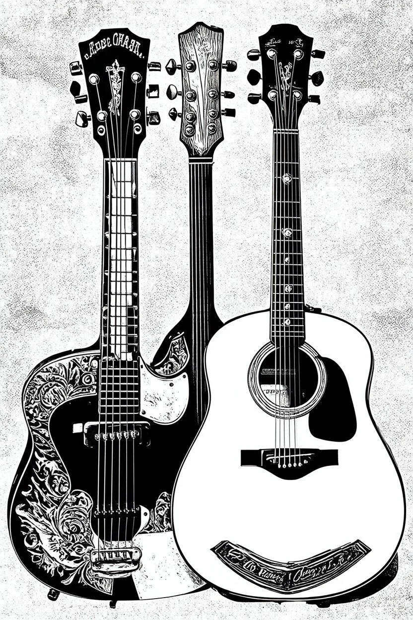 black and white graphic Old acoustic mariachi guitar