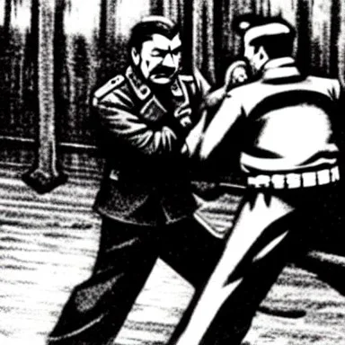 stalin fighting hitler using ultimate ninja techniques and hitler fighting back using karate and modern panzerkampfwagen