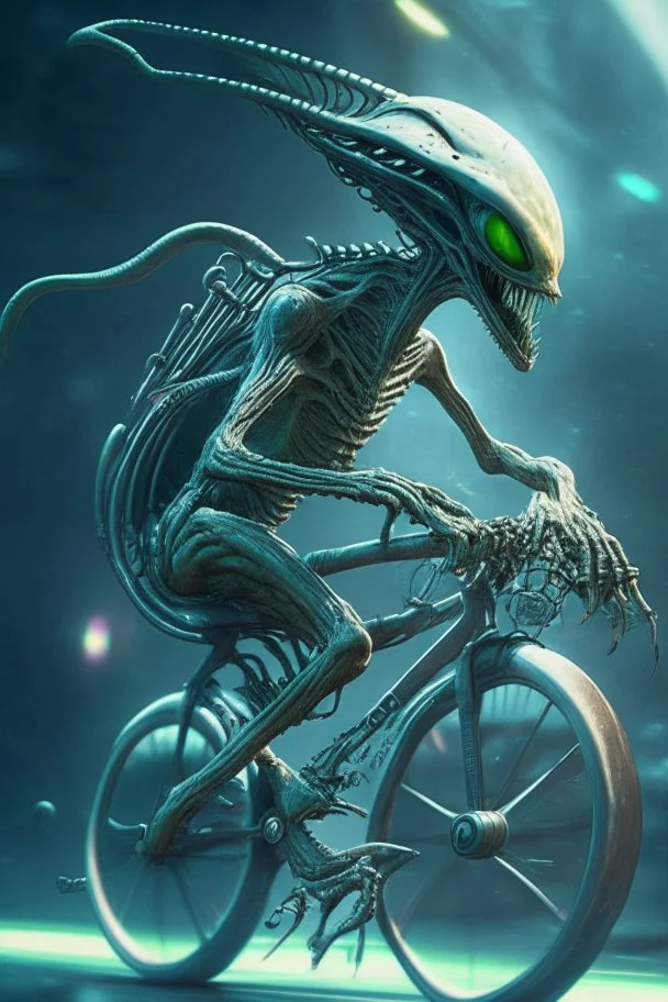 Alien riding a bike ,highly detailed, artstation, sharp focus,4k