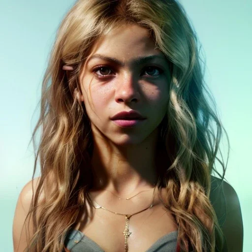 Shakira artist, Realistic image, waist up portrait, perfect eyes, glow, circle iris. concept art, smooth, unreal engine 5, god lights, ray tracing, RTX, lumen lighting, ultra detail, volumetric lighting, 3d, finely drawn, high definition, 4k.