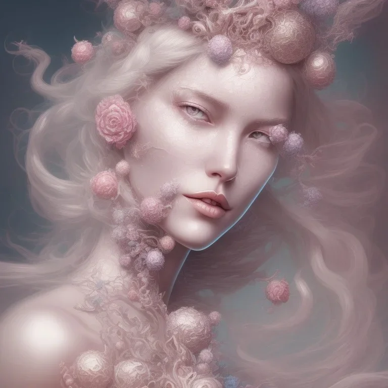 fantasy magic, intricate, sharp focus, illustration, highly detailed, digital painting, concept art, artgerm and paul lewin and kehinde wiley, masterpiece sexy lips Asian lady body flowers head silver bright rain lady outer space pretty, pink blue