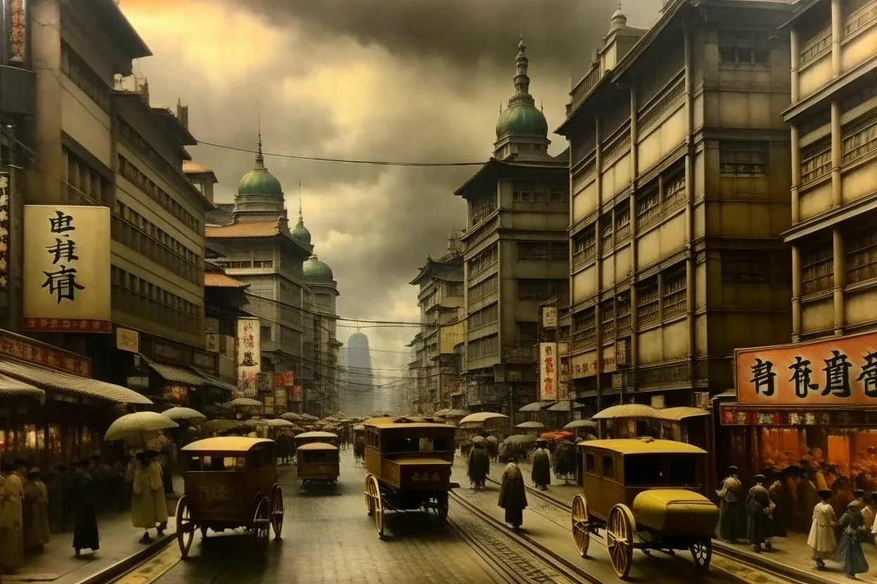 Japanese 1920 oil painting Central Tokyo